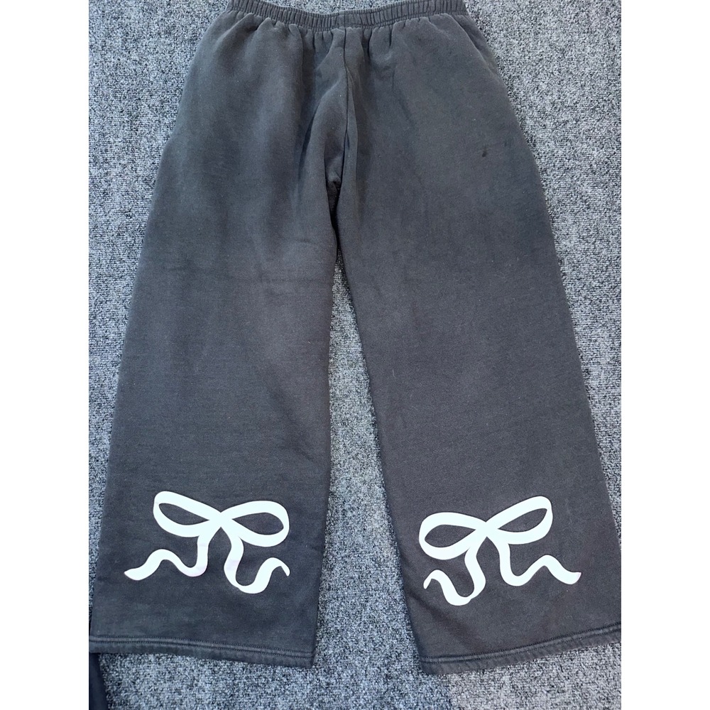 Edikted Womens Wide Leg Bow Graphic Sweatpants Charcoal Black Large